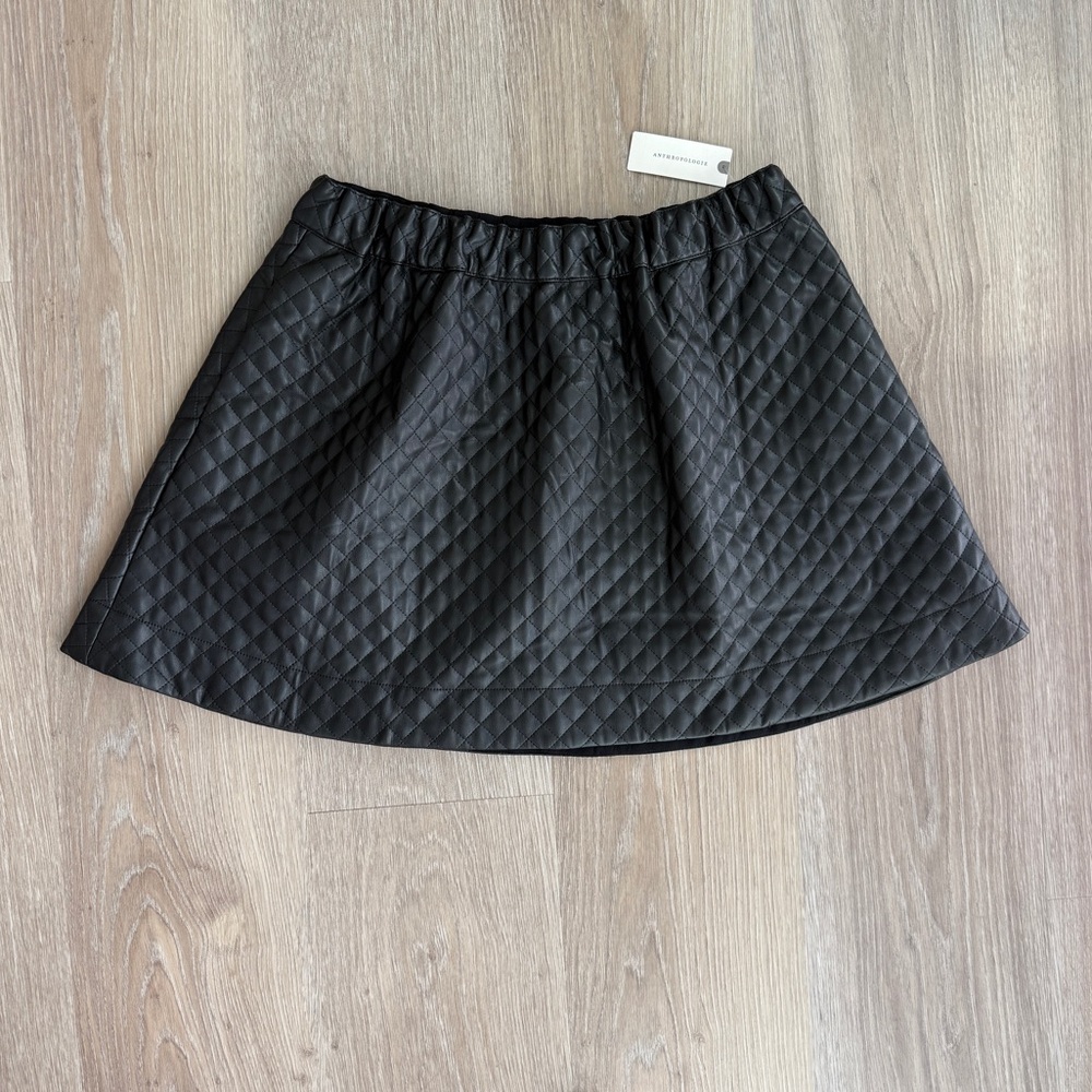 NWT Maeve Anthropologie Black Faux Leather Quilted Mini Skirt